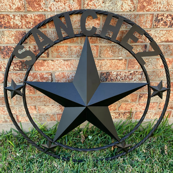 LOPEZ CUSTOM STAR NAME BARN METAL STAR 3d TWISTED ROPE RING WESTERN HOME DECOR RUSTIC  BRONZE HANDMADE 24",32",34",36",40",42",44",46",50"