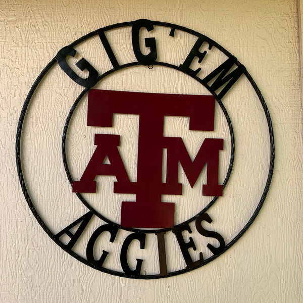 GIGEM AGGIES METAL CUSTOM VINTAGE CRAFT TEAM SIGN HANDMADE