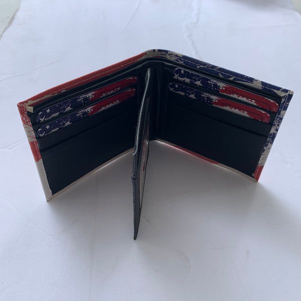 4.25" x 3.75" USA FLAG RED WHITE BLUE WALLET LEATHER BIFOLD WALLET NEW-- FREE SHIPPING