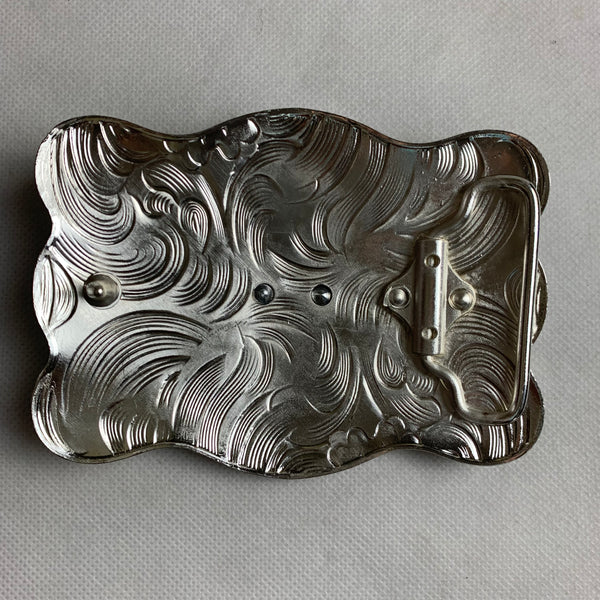 4.5" X 3.5" RODEO BELT BUCKLE BLACK SILVER & GOLD WESTERN BUCKLE FASHION ART NEW #EH12269