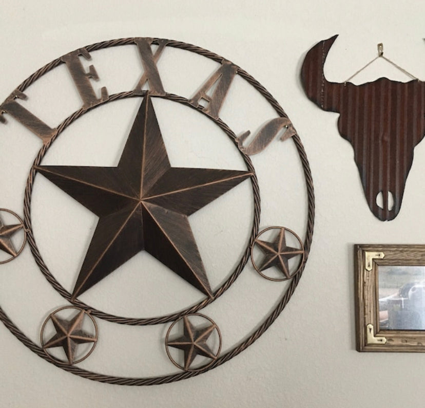 TEXAS BARN STAR METAL LONE STAR WALL ART WESTERN HOME DECOR RUSTIC BRONZE VINTAGE COPPER 24",36",40", 50" #EH10227