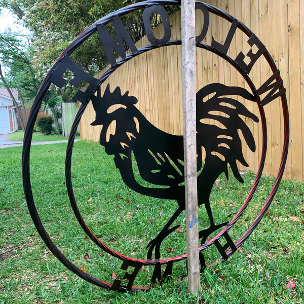 YOUR CUSTOM NAME RED ROOSTER LASERCUT METAL ART WITH RING DESIGN WESTERN METAL ANIMAL ART HOME WALL DECOR BRAND NEW