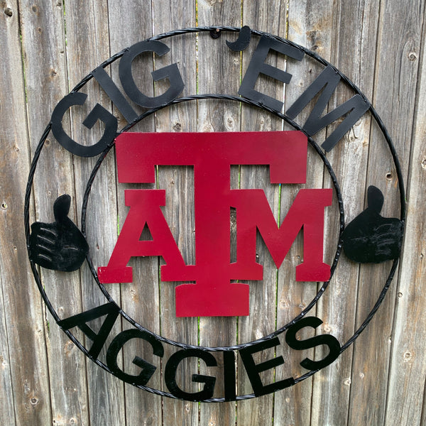 TEXAS A&M, GIGEM AGGIES THUMBS UP METAL CUSTOM VINTAGE CRAFT TEAM SIGN HANDMADE