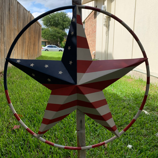 AMERICAN USA FLAG BARN STAR METAL RED BEIGE BLUE STAR 12",16",24",32"36",38",40",48