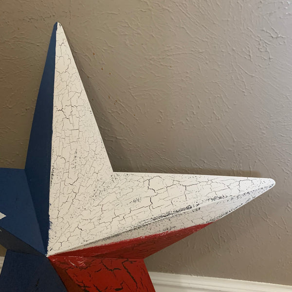 CRACKLE STYLE RED WHITE & BLUE METAL BARN STAR METAL WALL ART WESTERN HOME DECOR RUSTIC NEW
