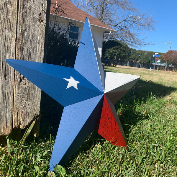 CRACKLE STYLE RED WHITE & BLUE METAL BARN STAR METAL WALL ART WESTERN HOME DECOR RUSTIC NEW