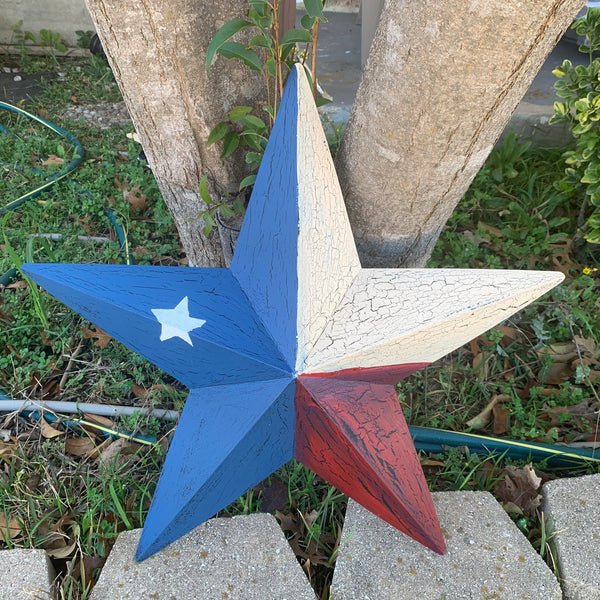 CRACKLE STYLE RED BEIGE & BLUE METAL BARN STAR METAL WALL ART WESTERN HOME DECOR RUSTIC NEW