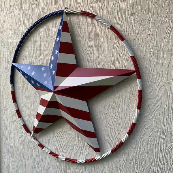 USA AMERICANA FLAG STAR METAL RED WHT BLUE STAR WESTERN HOME DECOR HANDMADE 12",16",24",32"36",38",40",48"