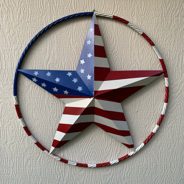 USA AMERICANA FLAG STAR METAL RED WHT BLUE STAR WESTERN HOME DECOR HANDMADE 12",16",24",32"36",38",40",48"