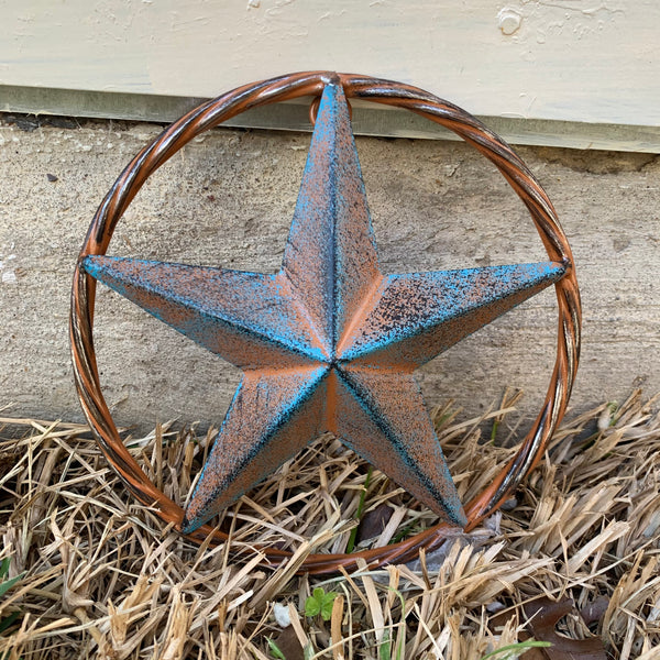 TURQUOISE DISTRESSED BARN METAL STAR WESTERN HOME DECOR ART HANDMADE