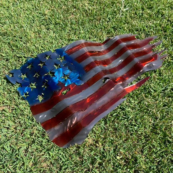 AMERICAN USA TATTERED Flag USA Metal Art Large Western Home Decor New Art