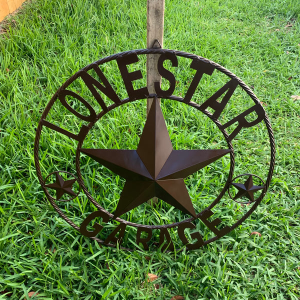 LONESTAR GARAGE STYLE CUSTOM BARN NAME STAR LONESTAR GARAGE METAL NAME BARN STAR WITH TWISTED ROPE RING 3d STAR ART WESTERN HOME DECOR RUSTIC BROWN