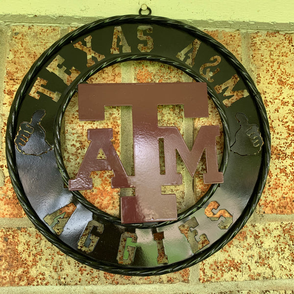 12",18",24",32" TEXAS A&M AGGIES WIDE BAND RING CUSTOM METAL VINTAGE CRAFT TEAM SIGN HANDMADE