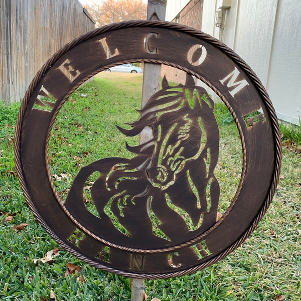 23" WELCOME RANCH HORSE METAL WALL WESTERN HOME DECOR NEW