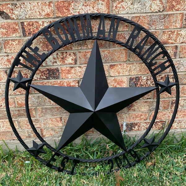 CREEKSIDE FARM STYLE YOUR CUSTOM NAME BARN BLACK STAR 3d WITH TWISTED ROPE RING DESIGN METAL WALL ART WESTERN HOME DECOR NEW HANDMADE, 24", 32", 36", 40", 44", 46", 50"