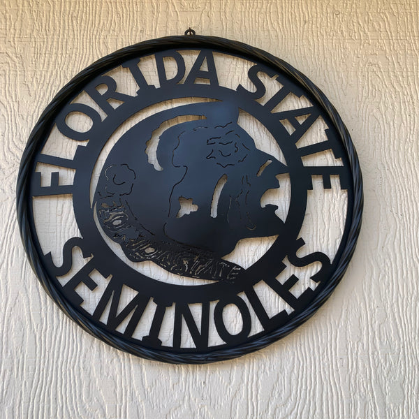 12",18", 24", 32" FSU FLORIDA STATE SEMINOLES INDIAN BLACK METAL CUSTOM VINTAGE CRAFT TEAM SIGN