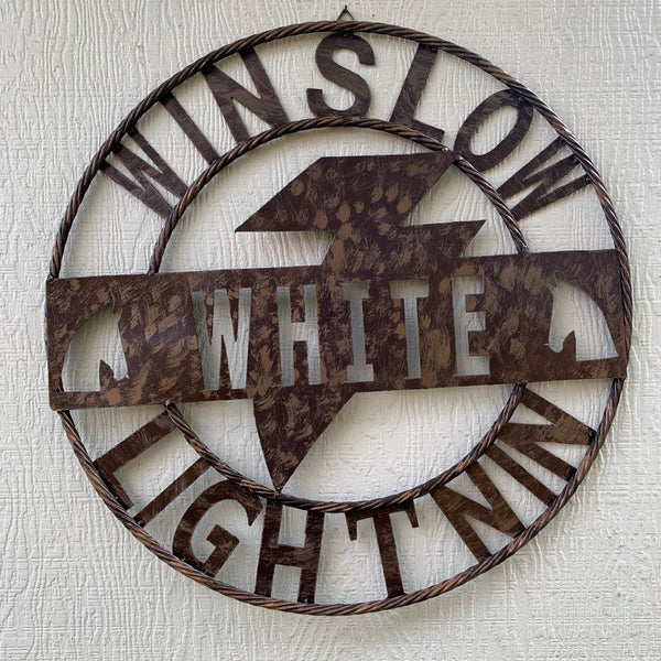 CUSTOM NAME LIGHTNIN HORSE SIGN RAW METAL BARN ROPE RING WESTERN HOME DECOR HANDMADE 24",32",36"
