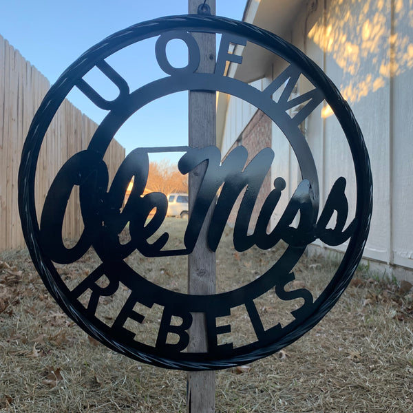 12",18",24",32" OLE MISS REBELS MISSISSIPPI BLACK CUSTOM VINTAGE METAL CRAFT TEAM SIGN HANDMADE RUSTIC BLACK