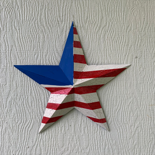 CRACKLE STAR RED WHITE BLUE Metal Wall Art Western Home Decor Handmade 9",12",16",24",30",34",36"