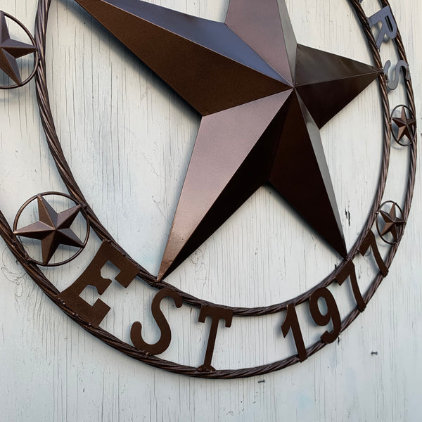 THE WALKERS STYLE YOUR CUSTOM FAMILY NAME STAR METAL BARN STAR ROPE RING WESTERN HOME DECOR VINTAGE RUSTIC BRONZE NEW HANDMADE 24",32",34",36",40",42",44",46",50"