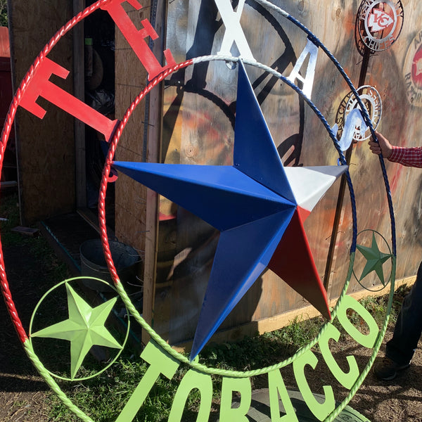 4,5,6 FOOT LARGE OVERSIZE CUSTOM NAME BARN METAL STAR 3d WITH TWISTED ROPE RING DESIGN METAL WALL ART WESTERN HOME DECOR VINTAGE RUSTIC BROWN NEW HANDMADE, 48",60",72" NEW HANDMADE