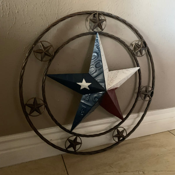 24" LICENSE PLATE MULTI STAR RED WHITE BLUE METAL BARN STAR WESTERN HOME DECOR NEW