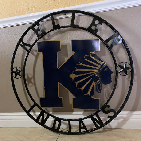 KELLER INDIANS CUSTOM VINTAGE METAL CRAFT WALL ART TEAM SIGN WESTERN HOME DECOR NEW