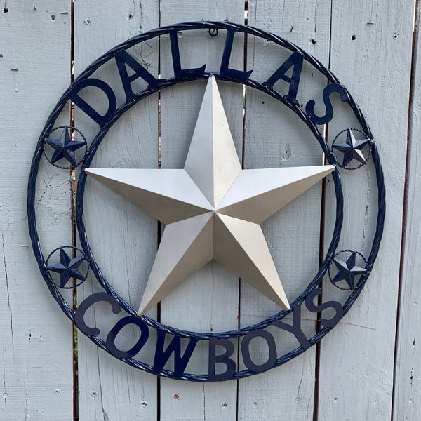 DALLAS COWBOYS SILVER & NAVY BLUE BARN STAR CUSTOM METAL VINTAGE LONE STAR WESTERN HOME DECOR HANDMADE 24",32",36",40",42",44",46",48",50"