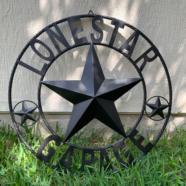 LONESTAR GARAGE STYLE CUSTOM BARN NAME STAR LONESTAR GARAGE METAL NAME BARN STAR WITH TWISTED ROPE RING 3d STAR ART WESTERN HOME DECOR RUSTIC BROWN
