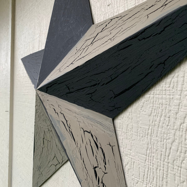 CRACKLE STYLE BEIGE & BLACK METAL BARN STAR METAL WALL ART WESTERN HOME DECOR RUSTIC NEW