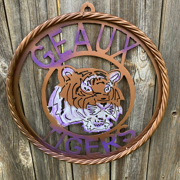 12",18",24",32" GEAUX TIGERS CUSTOM VINTAGE METAL CRAFT TEAM WALL ART HANDMADE