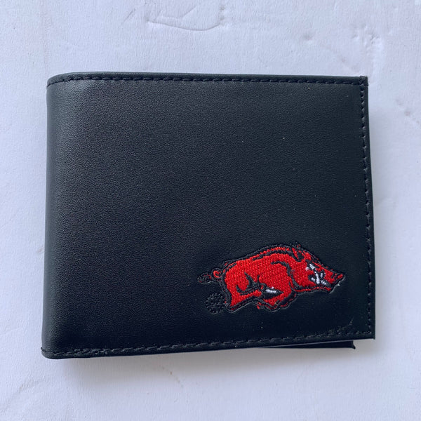 4.25" x 3.75" ARKANSAS RAZORBACKS CUSTOM LEATHER WALLET BIFOLD STYLE NEW-- FREE SHIPPING