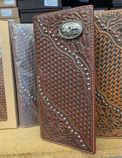 GENUINE LEATHER WESTERN CHECKBOOK MEN'S WALLET WESTERN FASHION ART--FREE SHIPPING