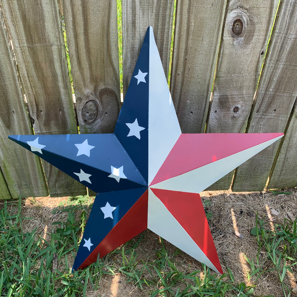 12",16",24",30",36" USA AMERICAN FLAG STAR STYLE #1 RED WHITE & BLUE METAL BARN STAR WALL ART HANDMADE STYLE# 1