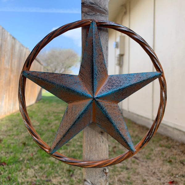 TURQUOISE DISTRESSED BARN METAL STAR WESTERN HOME DECOR ART HANDMADE