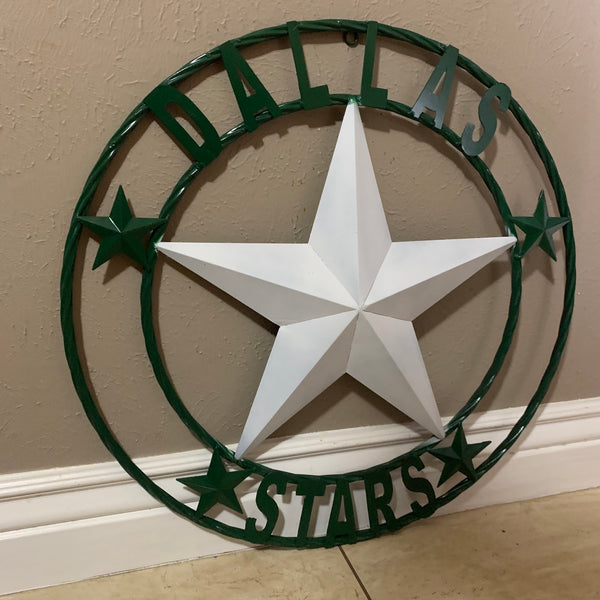DALLAS STARS BARN LONE STAR METAL HOCKEY TEAM WESTERN HOME DECOR CRAFT RUSTIC GREEN & WHITE