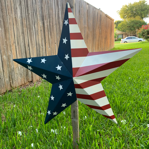 12",16",24",30",36" USA AMERICAN FLAG STAR STYLE#9 RED WHITE & BLUE METAL BARN STAR METAL WALL ART HANDMADE