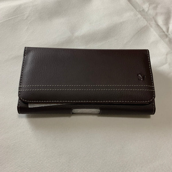 LU20 6.6" LUXMO COFFEE BROWN LEATHER EXTRA LARGE POUCH BELT LOOP HOLSTER CELL PHONE CASE UNIVERSAL OVERSIZE