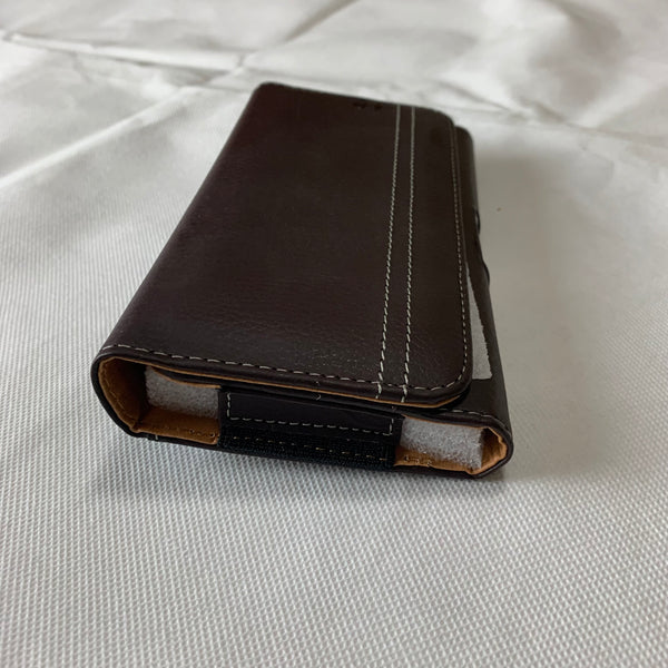 LU20 6.6" LUXMO COFFEE BROWN LEATHER EXTRA LARGE POUCH BELT LOOP HOLSTER CELL PHONE CASE UNIVERSAL OVERSIZE