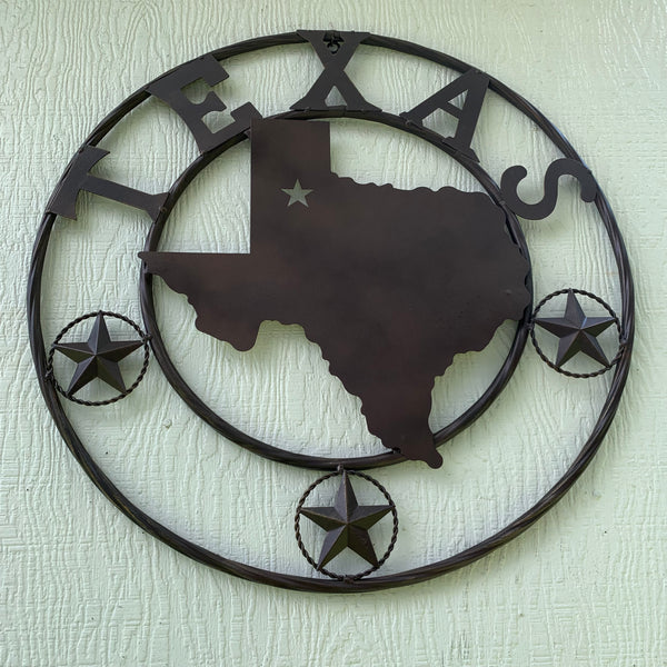 24" State of Texas Map Metal Wall Art Western Home Decor Vintage Rustic Bronze Copper New