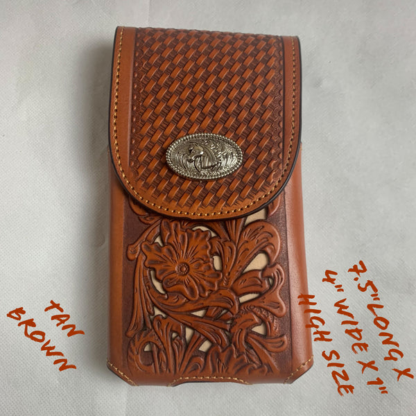 #LG2004  7.5" HORSE TAN BROWN LEATHER POUCH EXTRA LARGE  BELT LOOP HOLSTER CELL PHONE CASE UNIVERSAL OVERSIZE
