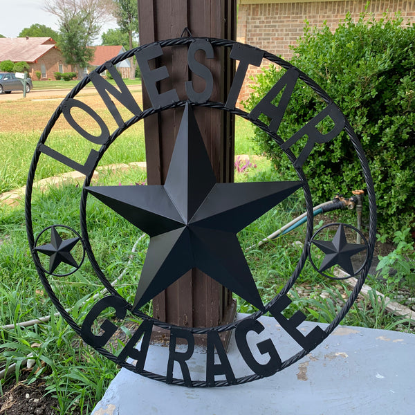LONESTAR GARAGE STYLE CUSTOM BARN NAME STAR LONESTAR GARAGE METAL NAME BARN STAR WITH TWISTED ROPE RING 3d STAR ART WESTERN HOME DECOR RUSTIC BROWN