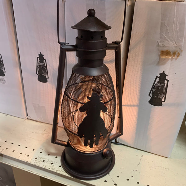 COWBOY LANTERN LAMP METAL ART ELECTRIC WESTERN HOME WALL DECOR NEW