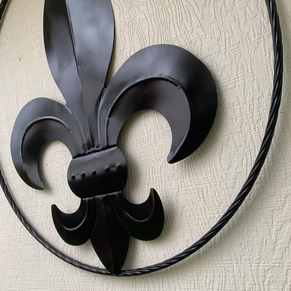 #EH10645 24", 36" GLOSS BLACK FLEUR DE LIS METAL WALL ART SIGN WESTERN HOME DECOR HANDMADE NEW