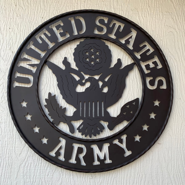 24" USA ARMY MILITARY BROWN  METAL DISC STYLE WALL ART DECOR VINTAGE CRAFT WESTERN HOME DECOR NEW