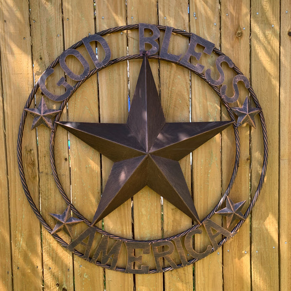 #EH10488 GOD BLESS AMERICA BARN METAL STAR WESTERN HOME DECOR HANDAMDE NEW