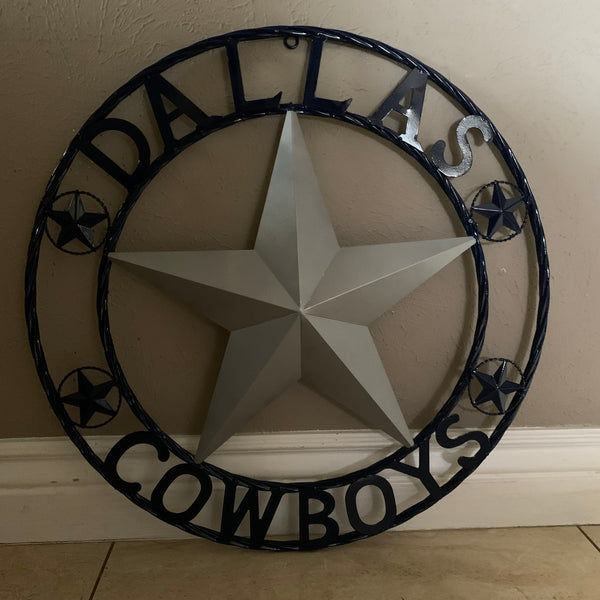 DALLAS COWBOYS SILVER & NAVY BLUE BARN STAR CUSTOM METAL VINTAGE LONE STAR WESTERN HOME DECOR HANDMADE 24",32",36",40",42",44",46",48",50"