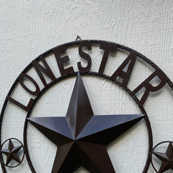 LONESTAR GARAGE STYLE CUSTOM BARN NAME STAR LONESTAR GARAGE METAL NAME BARN STAR WITH TWISTED ROPE RING 3d STAR ART WESTERN HOME DECOR RUSTIC BROWN