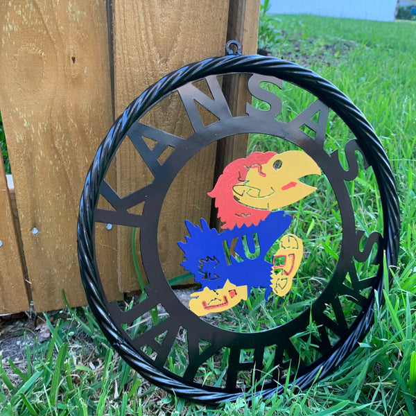 KANSAS JAYHAWKS METAL CUSTOM VINTAGE CRAFT WALL ART TEAM SIGN HANDMADE