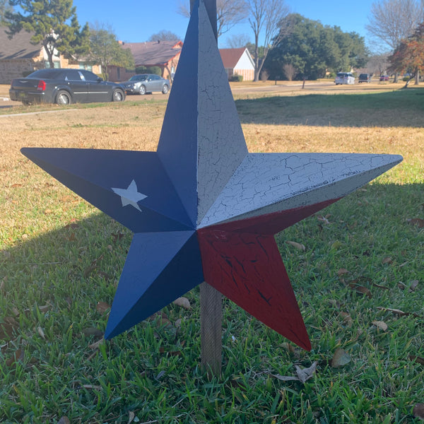 CRACKLE STYLE RED WHITE & BLUE METAL BARN STAR METAL WALL ART WESTERN HOME DECOR RUSTIC NEW